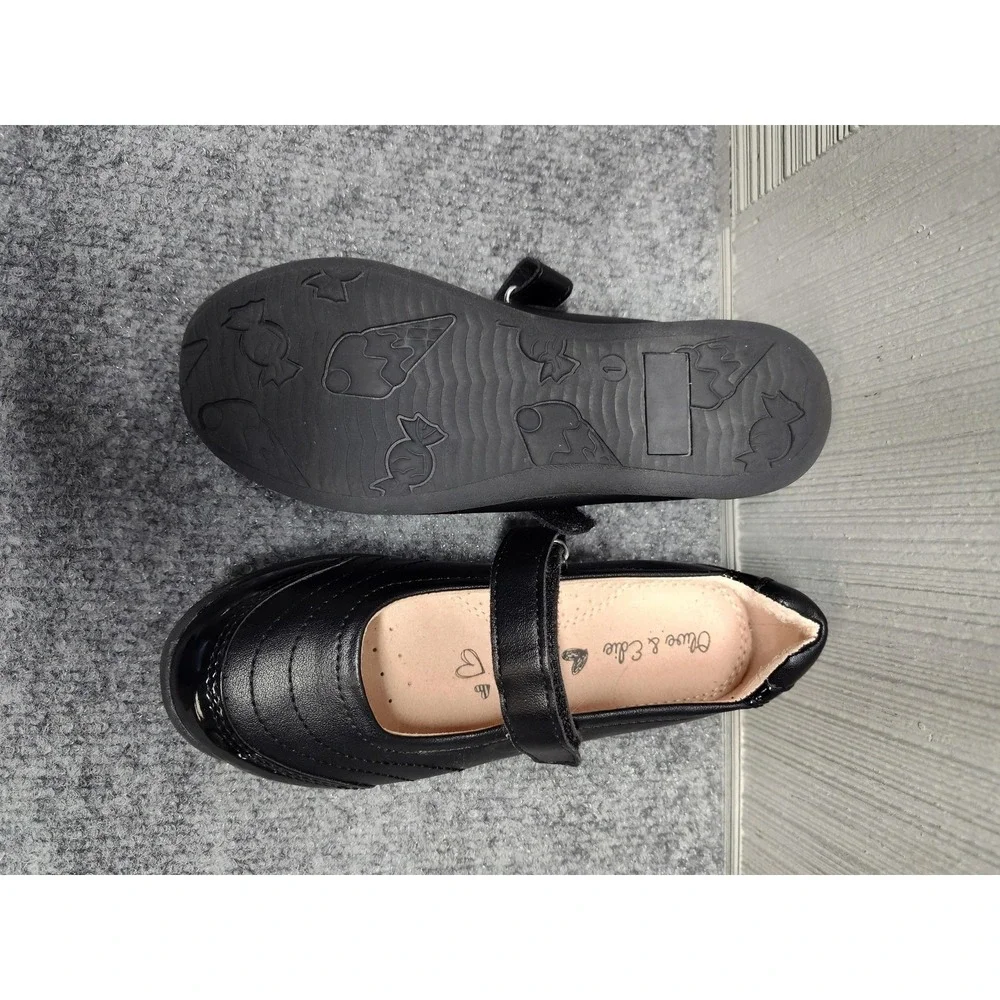 Olive & Edie Mary Jane Shoes Girls 1M Black PU Leather Dress School Flats Strap